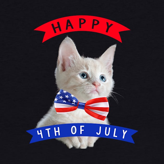 Happy 4th Of July Cute Cat Independece Day Cat With A Bow Tie by Fersan